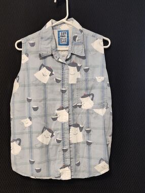 Vintage Just Because Button-up Shirt With Cute Teapot Faces